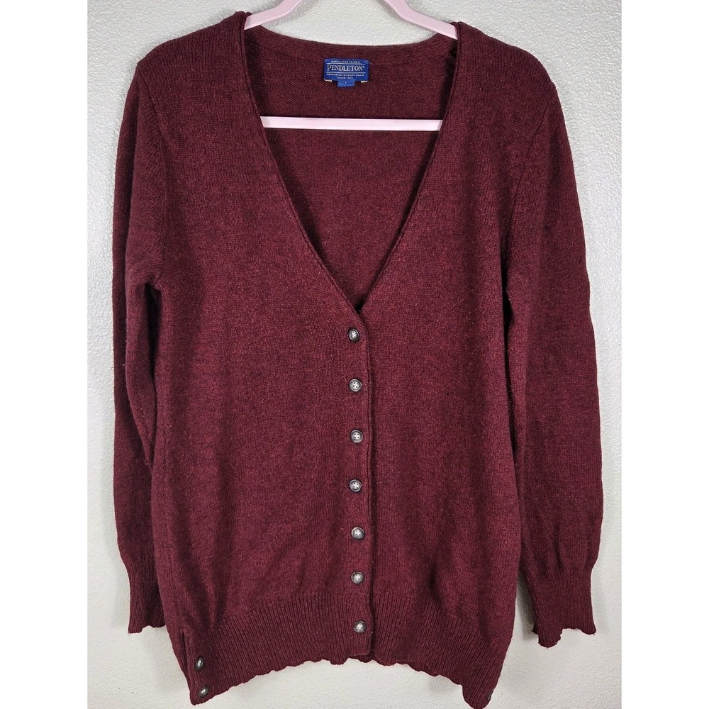 Pendleton Cardigan Sweater Women's Large Burgundy Button Front Knit